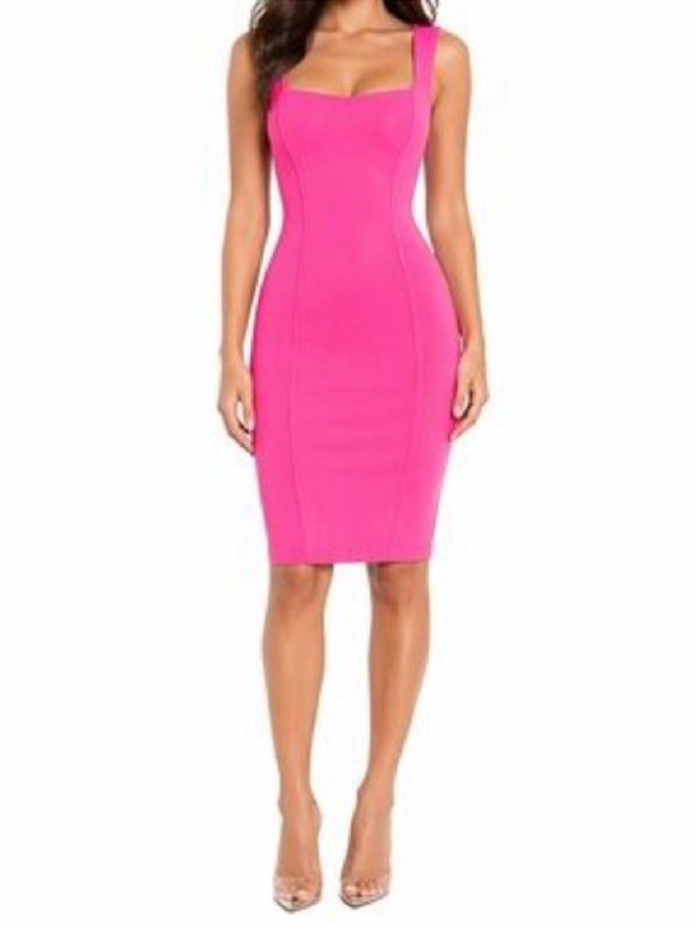 NWT TA3 Squarey Pencil Dress M Reg/Long Bright Pink Shaping Midi